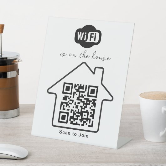 家の上にいる | ミニマルモダンリストWiFi QRコード 台座サイン (インサイチュ)