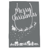 家の上のサンタのそり飛んでいるとトナカイ ミディアムペーパーバッグ (正面)