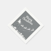 家の上のサンタ飛んでいるのソリのシルエット スタンダードカクテルナプキン (角)