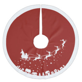 家の上のサンタ飛んでいるのソリのシルエット ブラッシュドポリエステルツリースカート