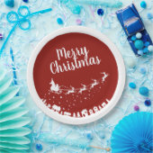 家の上のサンタ飛んでいるのソリのシルエット ペーパープレート (パーティー)