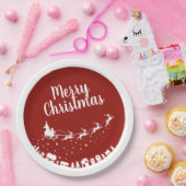 家の上のサンタ飛んでいるのソリのシルエット ペーパープレート (パーティー)