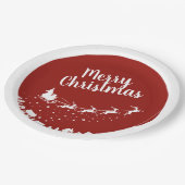 家の上のサンタ飛んでいるのソリのシルエット ペーパープレート (アングル)