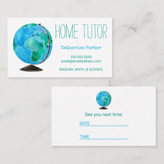 家の個人教師のアポイントメントのメモの地球 予約カード (正面/裏面)