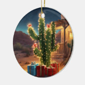 家の前にプレゼントがあるクリスマスサボテン セラミックオーナメント (左)