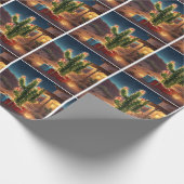 家の前にプレゼントがあるクリスマスサボテン ラッピングペーパー (角)