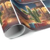 家の前にプレゼントがあるクリスマスサボテン ラッピングペーパー (ロールコーナー)