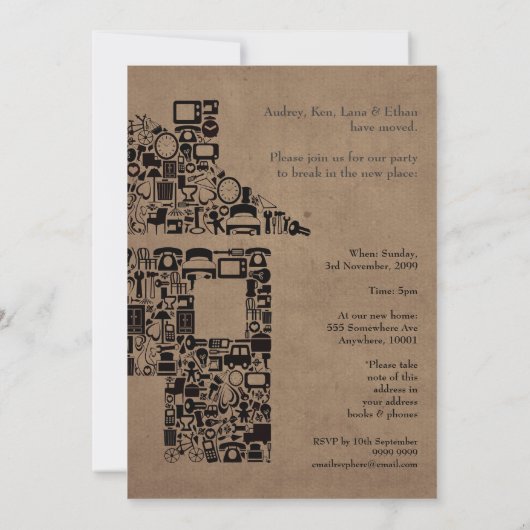 家の家の引っ越し祝いパーティーのレノのパーティの招待状 招待状 (裏面)