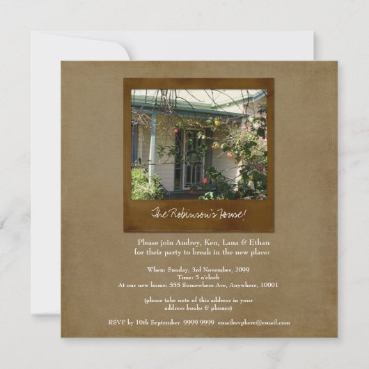 家の家の引っ越し祝いパーティーの写真のパーティの招待状 招待状 (裏面)