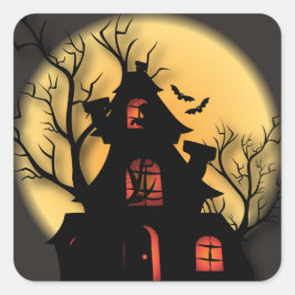 家の幽霊のよく出るシルエット |ハロウィーン スクエアシール