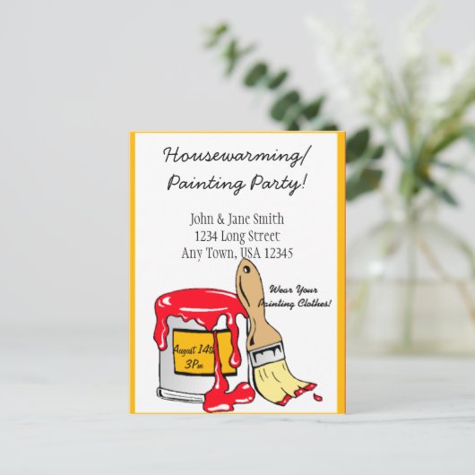 家の暖まる絵画のパーティーの発表 インビテーションポストカード (スタンド正面)