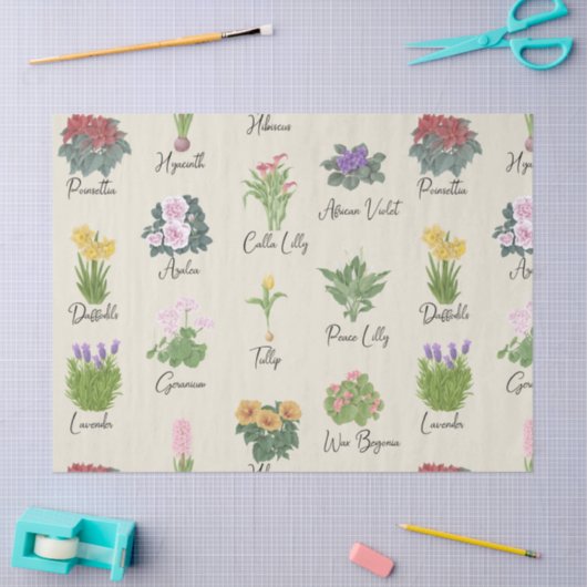 家の植物とその名前 – かわいいミニマルモダン 薄葉紙 (クラフト)