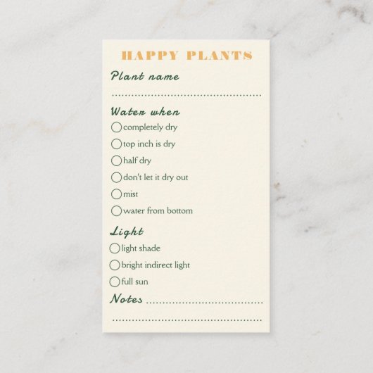家の気に植物店の注文の植物ガイド エンクロージャーカード (裏面)