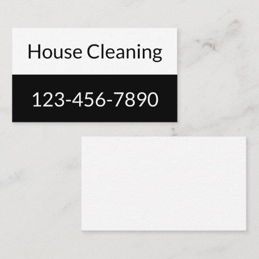 家の清掃に関する白黒の電話番号 名刺 (正面/裏面)