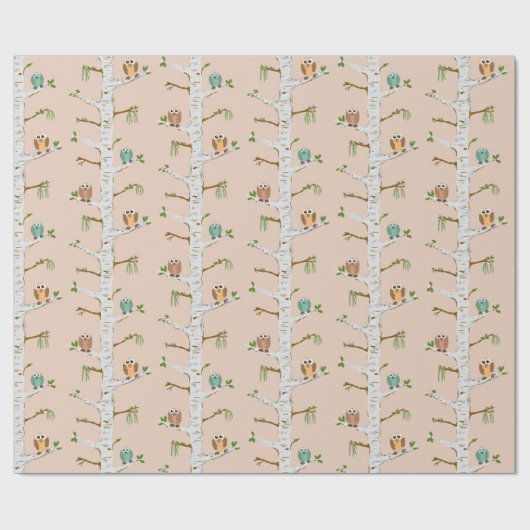 "家の甘い咲く樺の木"のフクロウのギフト用包装紙 ラッピングペーパー (フラット)