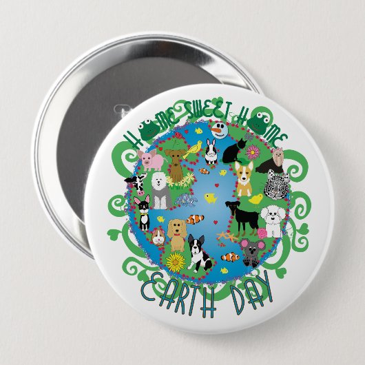 家の甘い家のお洒落な動物のアースデーボタン 缶バッジ (正面&裏面)