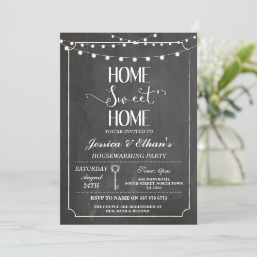 家の甘い家のチョークの引っ越し祝いパーティーの招待状 招待状 (スタンド正面)