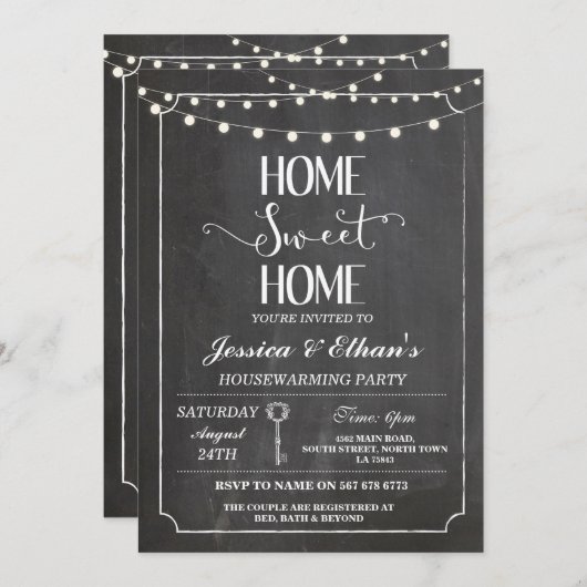 家の甘い家のチョークの引っ越し祝いパーティーの招待状 招待状 (正面/裏面)