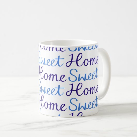 家の甘い家の繰り返しの原稿パターン青及び白 コーヒーマグカップ (正面右)