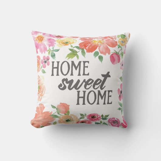 家の甘い家庭の水彩画-家族の枕 クッション (正面)