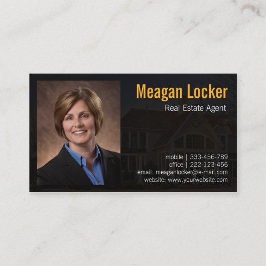 家の背景が付いている不動産業者の写真 名刺 (正面)