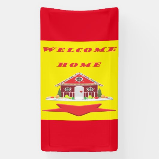 家の赤い黄色の色bへようこそ 横断幕 (縦)