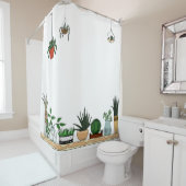 家の鉢植えな植物の落書きの芸術 シャワーカーテン (インサイチュ)