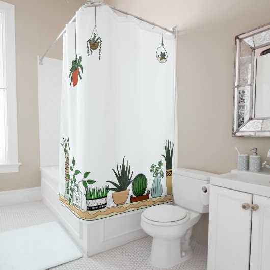 家の鉢植えな植物の落書きの芸術 シャワーカーテン (インサイチュ)