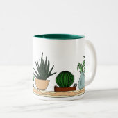 家の鉢植えな植物の落書きの芸術 ツートーンマグカップ (正面右)