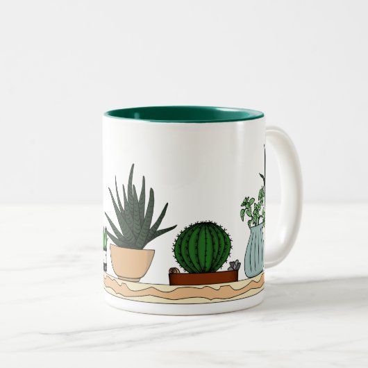 家の鉢植えな植物の落書きの芸術 ツートーンマグカップ (正面右)