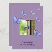 家の鍵写真おめでとうを新しいホームカードに 招待状 (正面/裏面)