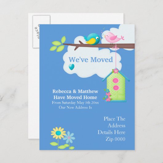 家の鳥の家と木を移動した 案内ポストカード (正面/裏面)