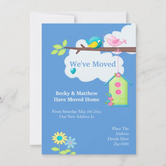 家の鳥の家と木を移動した 案内状 (正面)