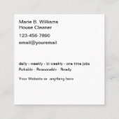 家はっきりしたモダン清掃サービス スクエア名刺 (裏面)