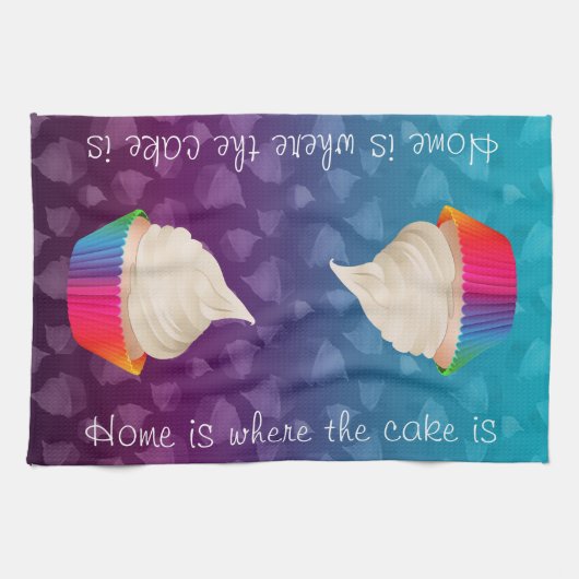 家はケーキがかわいいカップケーキの台所芸術であるところです キッチンタオル (横)