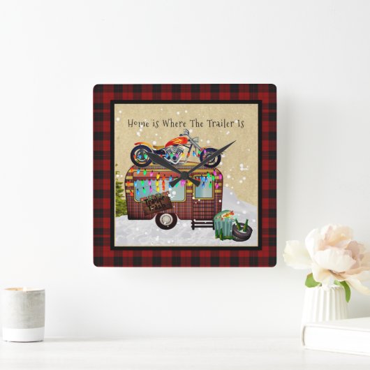 家はトレーラーがある場所 – キャンパーおもしろいゴミ スクエア壁時計 (ホーム)