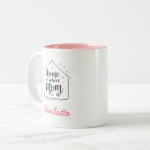 家はママがいる場所 | かわいいミニマリストのお母さん ツートーンマグカップ (正面左)