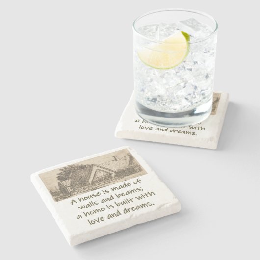 家は壁と梁で作られている – ホーム引用文 ストーンコースター (横)