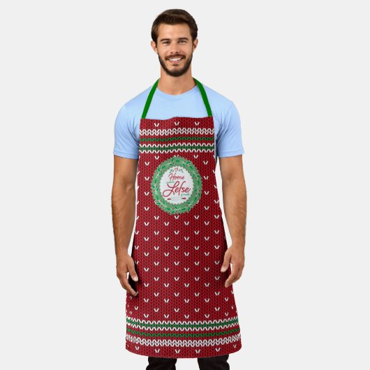 家は残った場所だ!レッドセーター エプロン (着用した状態)