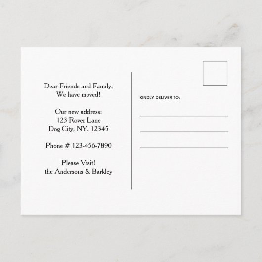 家は犬が動いているパーソナライズされた場所 案内ポストカード (裏面)