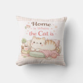 家は猫がいるところ 可愛い子猫 ピンクのチェック クッション (正面)