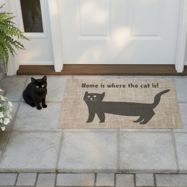 家は猫の黒猫の姿 ドアマット (Home is where the cat is doormat.)