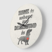 家は私のダックスフントがWoodblockの印刷であるところです ラージ壁時計 (傾斜)