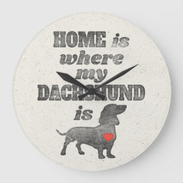 家は私のダックスフントがWoodblockの印刷であるところです ラージ壁時計