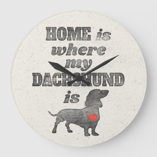 家は私のダックスフントがWoodblockの印刷であるところです ラージ壁時計 (正面)