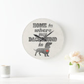 家は私のダックスフントがWoodblockの印刷であるところです ラージ壁時計 (ホーム)