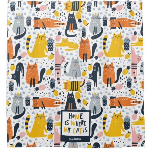 家は私の猫がネームバスルームモノグラムのである場所 シャワーカーテン (正面)