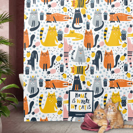 家は私の猫がネームバスルームモノグラムのである場所 シャワーカーテン