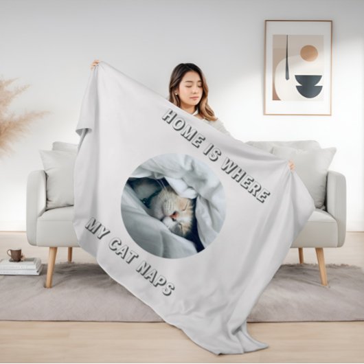 家は私の猫の昼寝カスタム写真 フリースブランケット