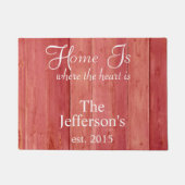 家は赤い木目ハート ドアマット (正面)